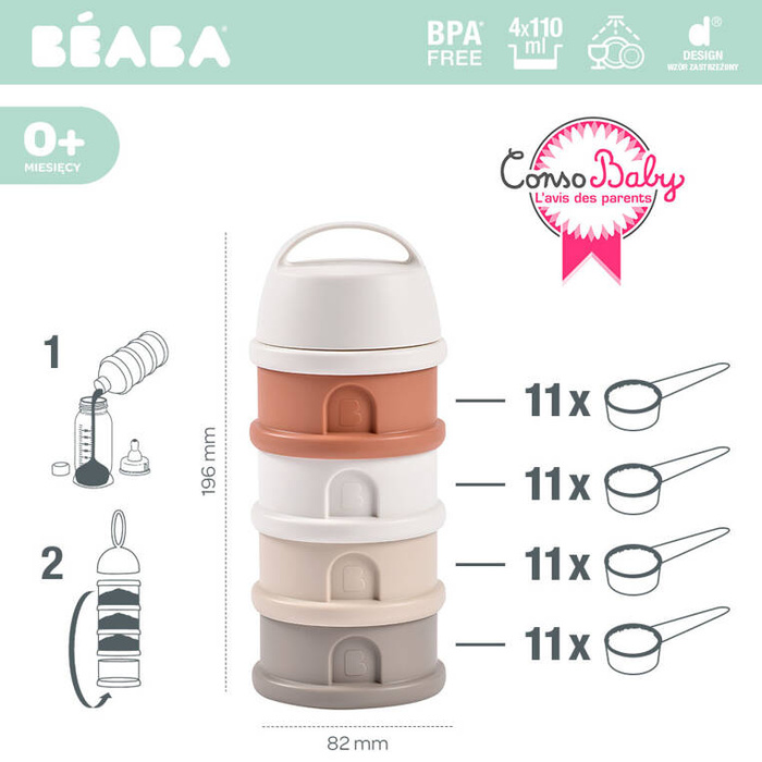 Pojemniki na mleko w proszku 4 komory cotton white terracotta Beaba 911728