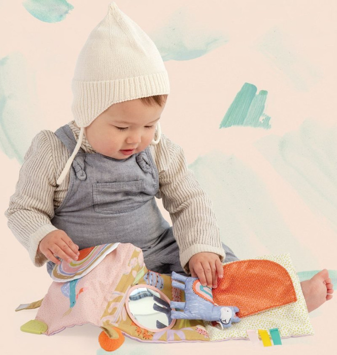 Miękka książeczka dla niemowlaka Lama 218430-Manhattan Toy, zabawki dla najmłodszych