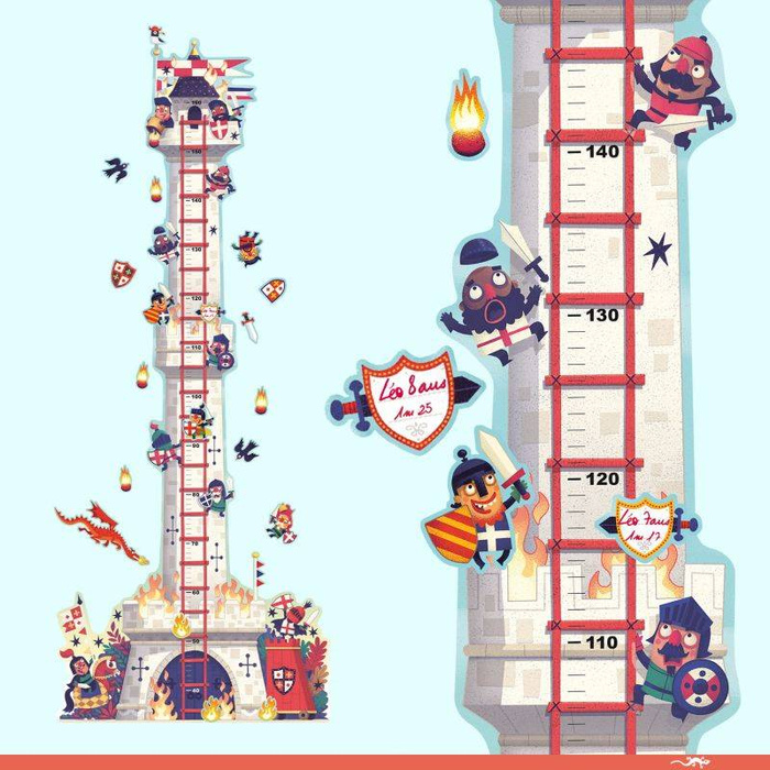 Miarka wzrostu naklejana na ścianę Wieża Rycerska DD4040-Djeco, miarki wzrostu dla dzieci