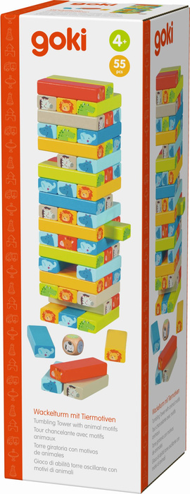 Gra zręcznościowa drewniana wieża Tumbling Tower z motywami zwierzęcymi Goki 56297