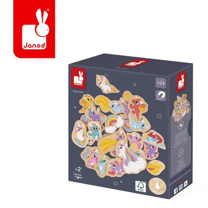 Magnesy drewniane Jednorożce i smoki 24 szt. Janod J09645