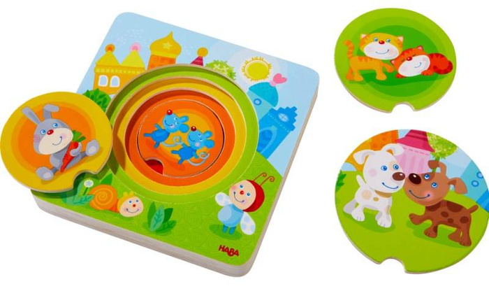 Drewniane puzzle warstwowe Małe zwierzątka 303536-Haba, układanki dla dzieci
