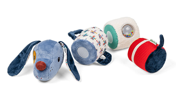 Wałek dźwiękowy 4-elementowy Piesek Jules Lilliputiens 83629  zabawki sensoryczne dla niemowląt i dzieci