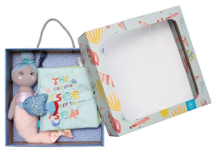 Zestaw dla niemowlaka Miękka książeczka z lalką Syrenka 158390-Manhattan Toy, zabawki dla niemowląt