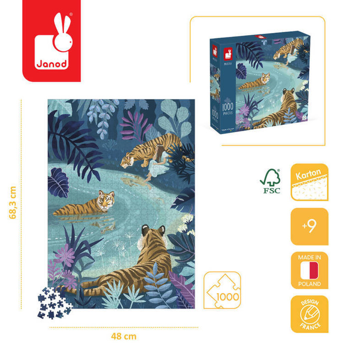 Puzzle artystyczne Spotkanie tygrysów 1000 elementów 9+ J02511-Janod, puzzle tekturowe