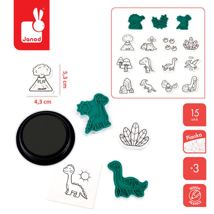 Zestaw kreatywny Stempelki Dinozaury 15 szt. Janod J07721