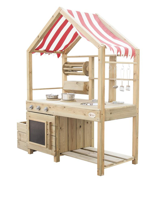 Drewniana Kuchnia Outdoor z daszkiem i akcesoriami CLASSIC WORLD EDU CW54587 Mały kucharz do kreatywnej zabawy
