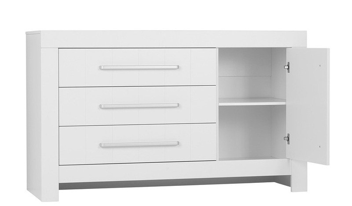 Biała Komoda 3 szufladowa + 1 drzwi Pinio Calmo