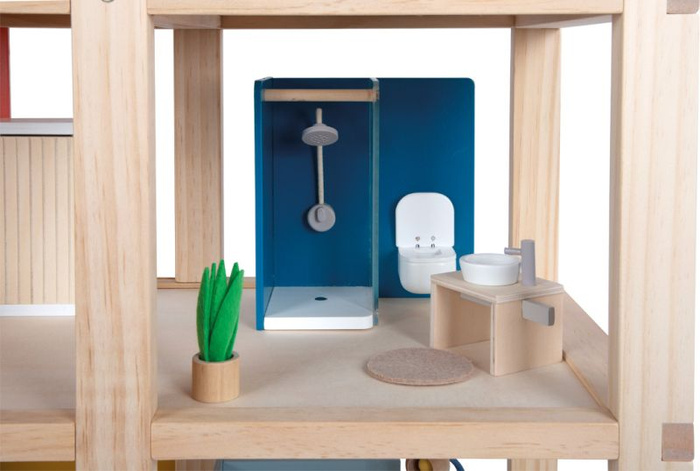 Duży drewniany domek dla lalek w stylu skandynawskim z 3 piętrami i tarasem z mebelkami Natura Small Foot 12541 Domki dla lalek