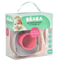 Beaba Komplet naczyń z silikonu pink 913429- Beaba, naczynia dla niemowląt