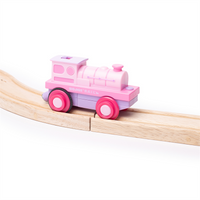 Różowa lokomotywa z napędem Powerful Pink Loco BJT310-Bigjigs Rail, kolejki z napędem 