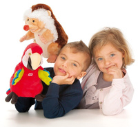 Pluszowa pacynka na rękę, przytulanka, Czerwona papuga, 29930-Trudi, zabawa w teatrzyk