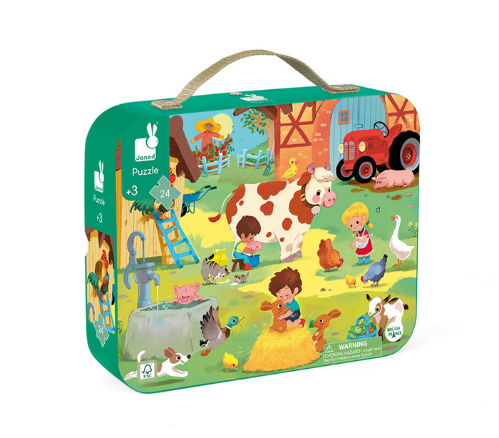 Puzzle w walizce Dzień na farmie 24 elementy Janod J02535