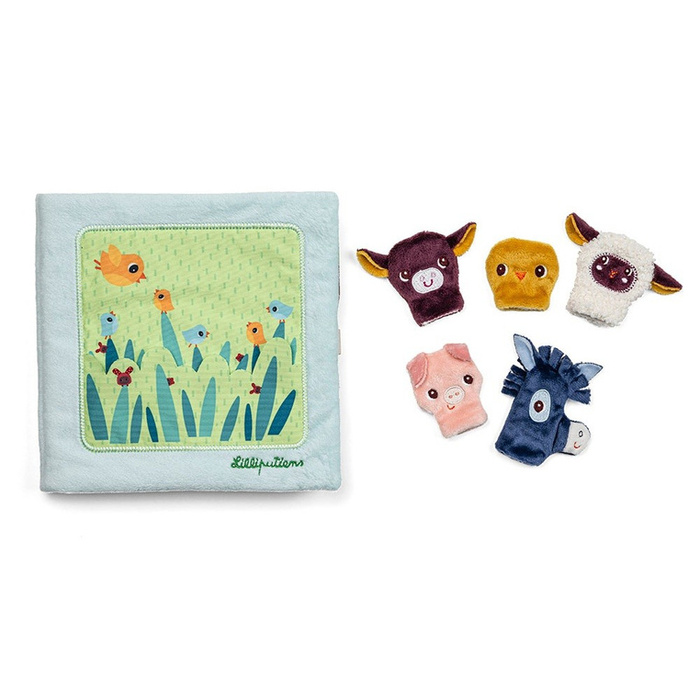 Książeczka aktywizująca Młode zwierzątka Lilliputiens 83856 z mini-pacynkami Farma dla niemowląt