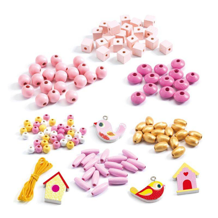 Drewniany zestaw do tworzenia biżuterii Ptaki 450 el DJ09809-Djeco, biżuteria dla dzieci