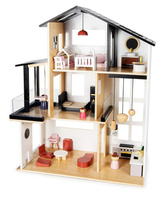 Drewniany domek dla lalek w loftowym stylu z tarasem 246343