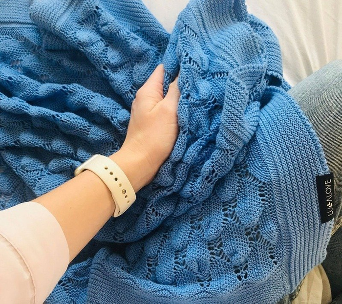 Kocyk ażurowy Boho szafir LL5800-Lullalove, kocyki dla dzieci