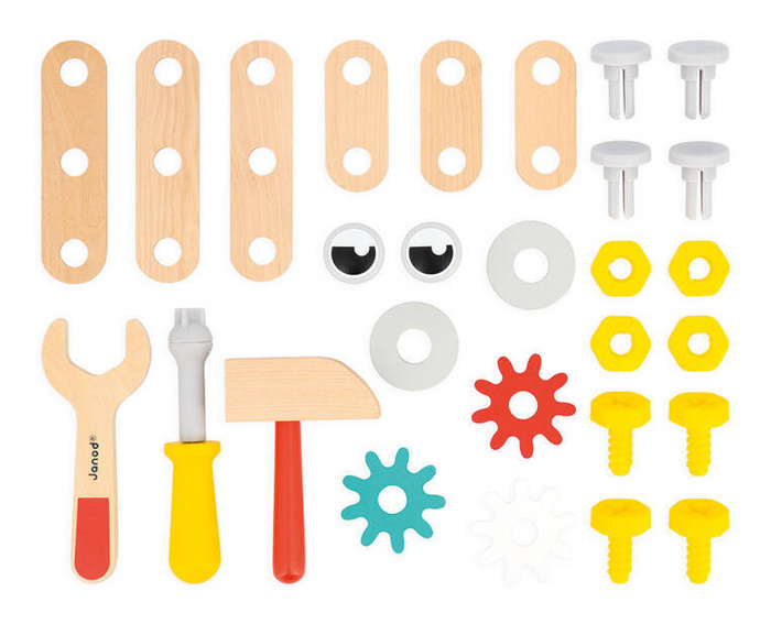 Skrzynka z narzędziami dla małego majsterkowicza Robot Brico Kids Janod J06455 drewniane zabawki dla dzieci
