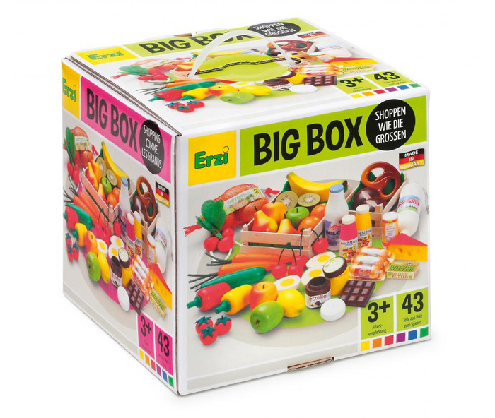 Big Box drewniany zestaw artykułów spożywczych do zabawy 43 elementy Erzi 28025
