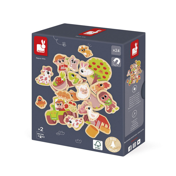 Magnesy drewniane Na farmie 24 szt. Janod J09639