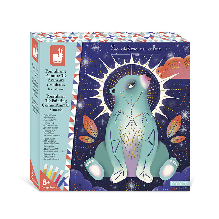 Zestaw kreatywny z farbkami Malowanie kropkami Puentylizm 3D Kosmiczne zwierzęta Janod J09168