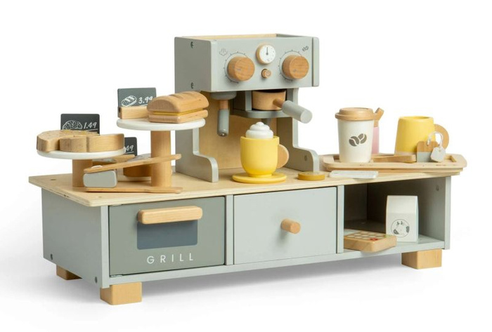 Kawiarnia dla dzieci z wyposażeniem 32 elementy Bigjigs 37082 Drewniane zabawki dla dzieci