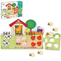 Duże drewniane puzzle dla dzieci Farma i cyferki 1-5 Goula 53438 Nauka przez zabawę