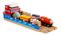 Drewniany prom do kolejki dla dzieci przewożenie pociągów wagonów z załadunkiem Bigjigs Toys BJT603