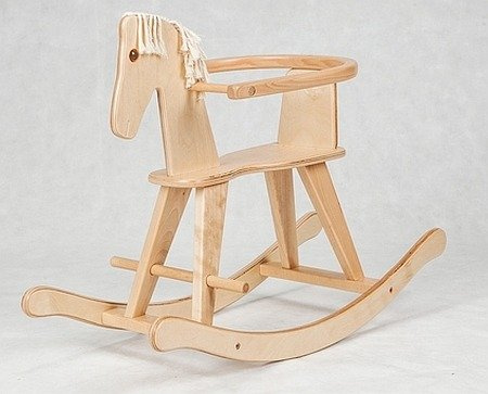 Drewniany koń na biegunach Maurycy, zabawka dla kilkulatka