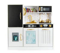 Kuchnia drewniana dla dzieci z kostkarką do lodu tablicą kredową telefonem z dźwiękiem i światłem