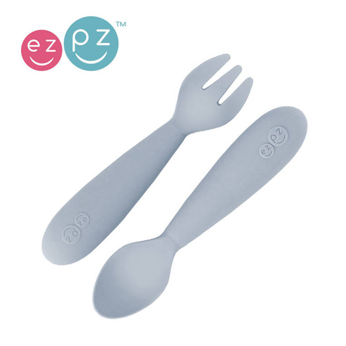 Komplet silikonowych sztućców Mini Utensils pastelowa szarość EUMUP003-EZPZ, sztućce dla dzieci