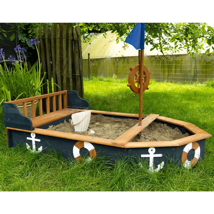 Drewniana Piaskownica Doris Boat AXI A031.045.00 Statek dla dzieci ze schowkiem pokrowcem i kołem sterowym