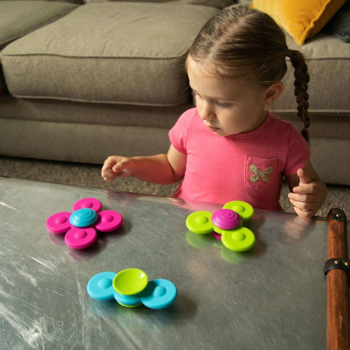 Wirujące spinnery Whirly Squigz na przyssawki FA210-1 Fat Brain Toy, zabawki dla niemowląt