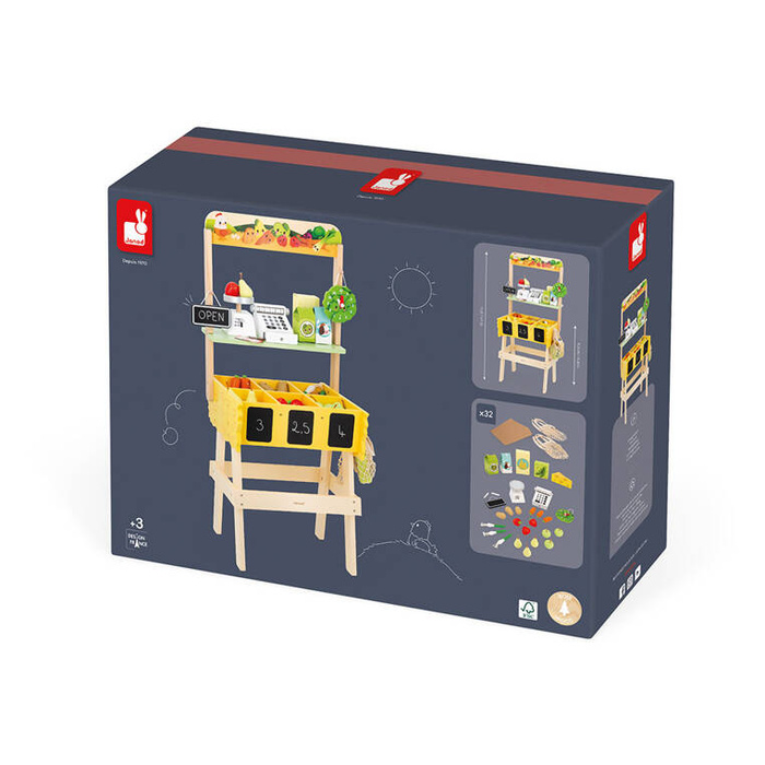 Duży sklep warzywniak z drewna i komplet akcesoriów 50 el. Farma J03322 Janod