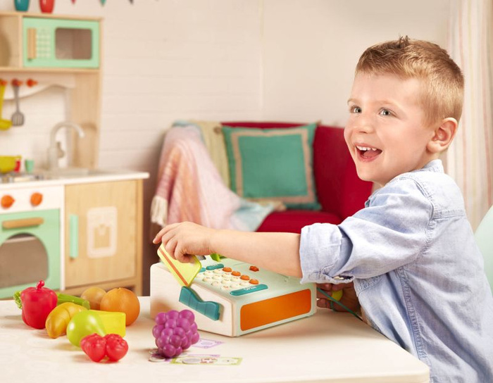 Kasa fiskalna ze skanerem i czytnikiem kart płatniczych Mini Cashier Playset B.Toys BX1934Z zabawy dla dzieci