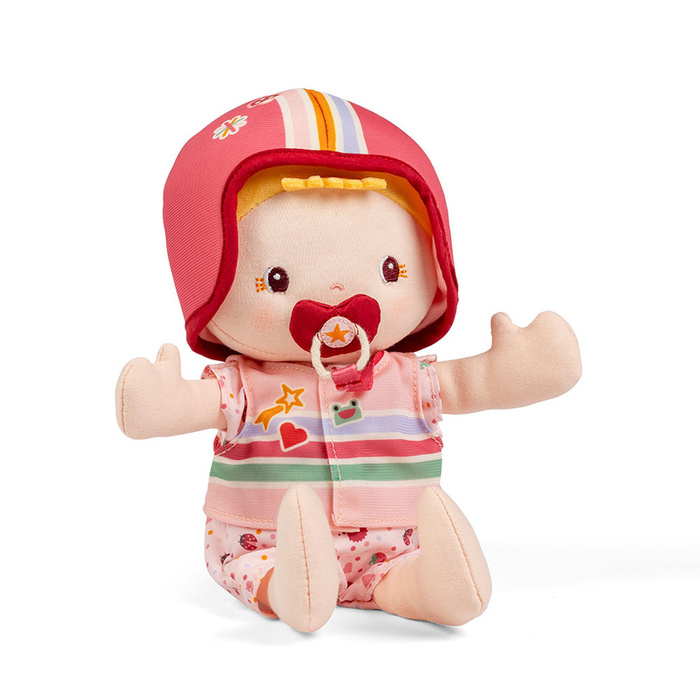 Lalka Dzidziuś Lena w foteliku rowerowym Lilliputiens 83633 z kamizelką i kaskiem na wycieczki i do przytulania