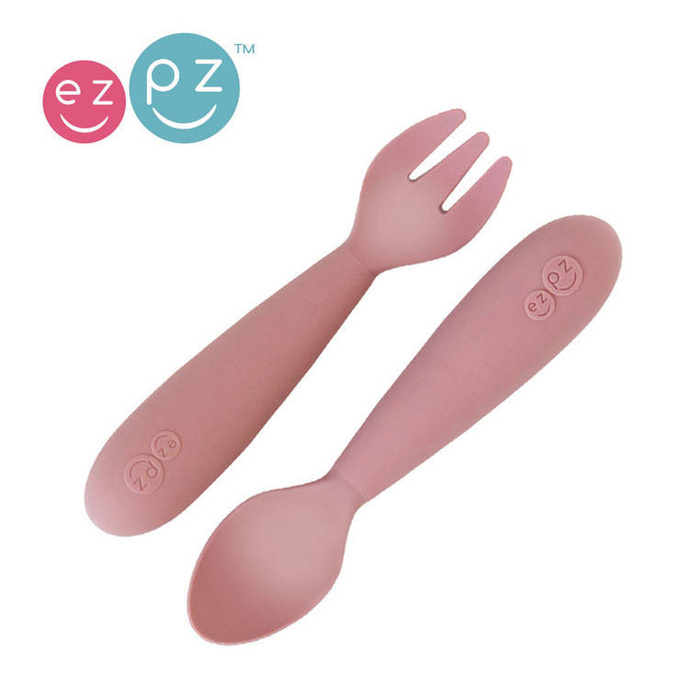 Komplet silikonowych sztućców Mini Utensils pastelowy róż EUMUB005-EZPZ, sztućce dla dzieci