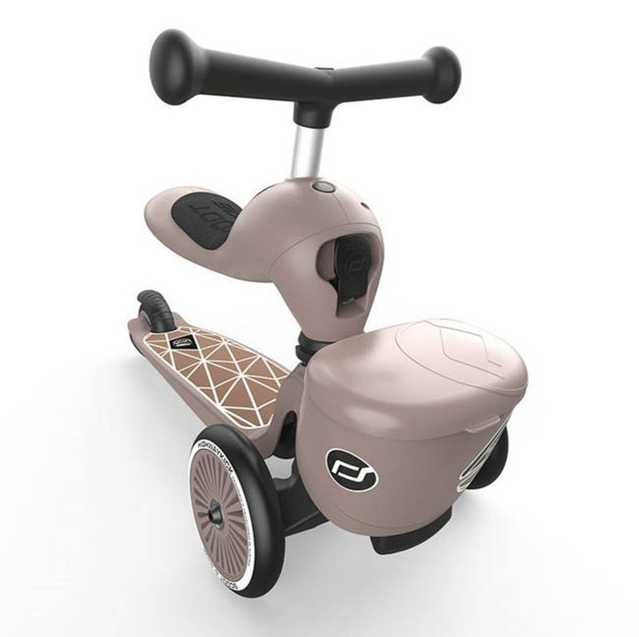 Zestaw SCOOTANDRIDE Kask + Highwaykick1 2w1 jeździk i hulajnoga z zamykanym schowkiem Brown Lines