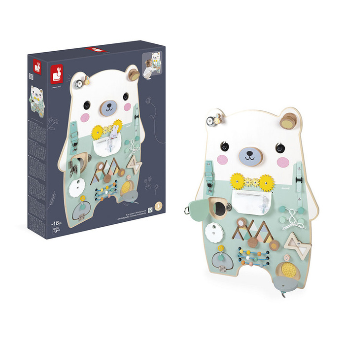 Duża drewniana tablica manipulacyjna 20 aktywności Miś Pure Janod J05162