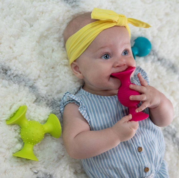 PipSquigz Silikonowe grzechotki z przyssawkami FA089-1 Fat Brain Toys, zabawki dla niemowląt