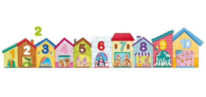 Puzzle dla dzieci domki i cyferki 1-10 Goula 55260 Nauka przez zabawę