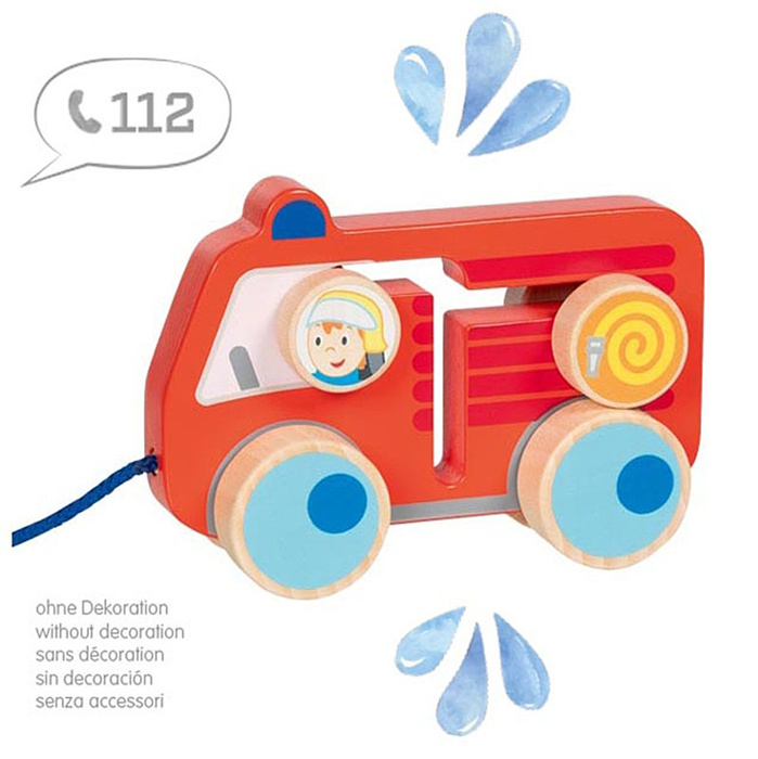 Samochód drewniany Straż Pożarna Goki 54856 zabawka na sznurku