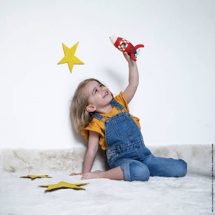 Drewniana, mała, magnetyczna rakieta, "Czerwona strzała", JND05207-Janod, zabawki dla chłopców