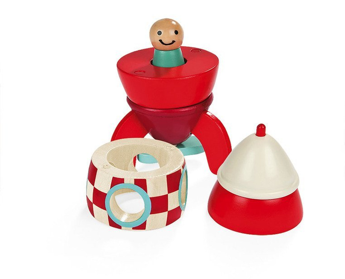 Drewniana, mała, magnetyczna rakieta, "Czerwona strzała", JND05207-Janod, zabawki dla chłopców