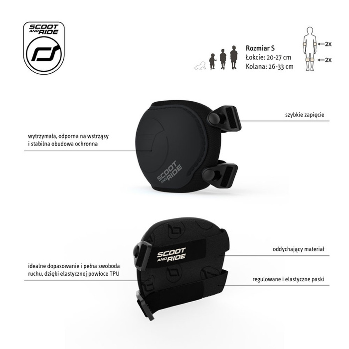 SCOOTANDRIDE Zestaw ochraniaczy dla dzieci S Black