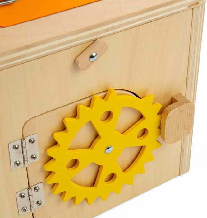 Domek manipulacyjny z zamkami i kółkami zębatymi Bigjigs 37004 Drewniane zabawki dla dzieci