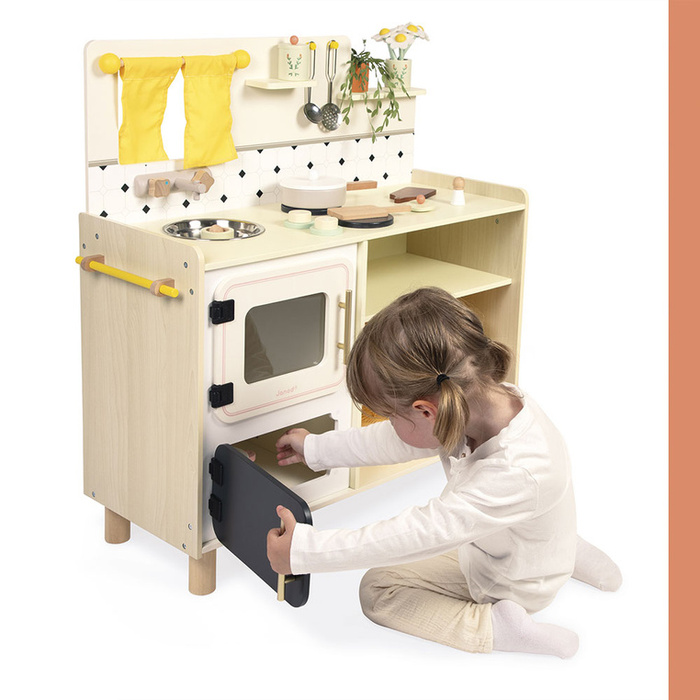 Duża kuchnia drewniana dla dzieci z 19 akcesoriami Shiny Grandma Janod J06642
