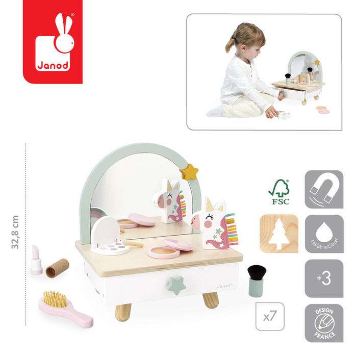 Mała toaletka drewniana z akcesoriami Jednorożec Janod J06463