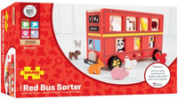Czerwony Autobus sorter ze zwierzętami, BJ692-Bigjigs, drewniane sortery dla dzieci