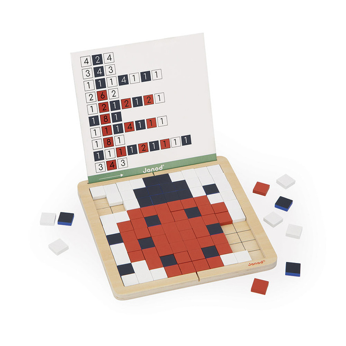 Drewniana układanka mozaika piksele symetria i kodowanie 4w1 Janod J05093